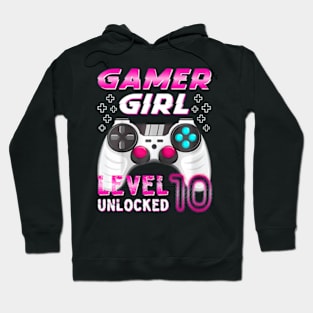 Kids 10th Birthday Gamer Girl Level 10 Unlocked Video Gamer Hoodie